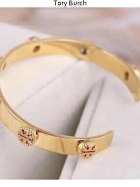 Tory Burch Gold Logo-Stud Cuff Bracelet